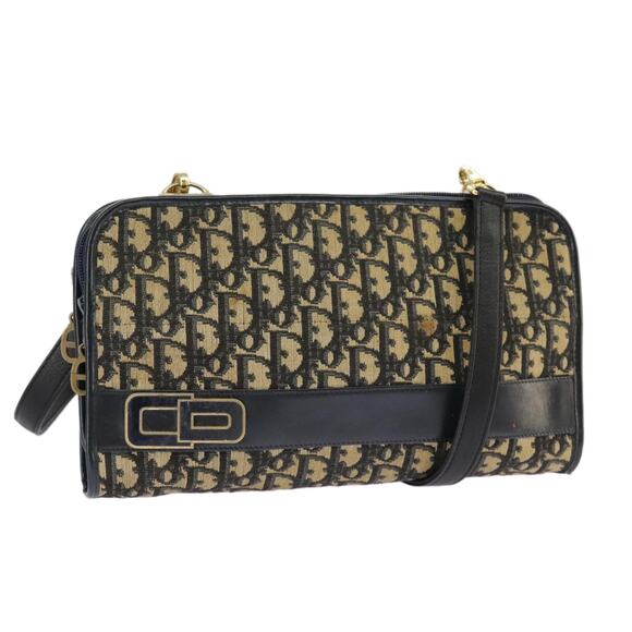DIOR Trotter Canvas Shoulder Bag Navy Gold - Picture 1 of 16